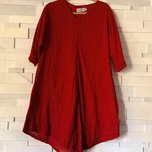 INDIGÈDESIGN HONOLULU HI NWOT 100% Handwoven Cotton Ruched  V-neck Swing Dress M